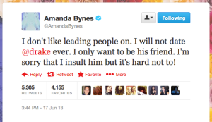 Amanda Bynes tweeting awkward things about Drake.