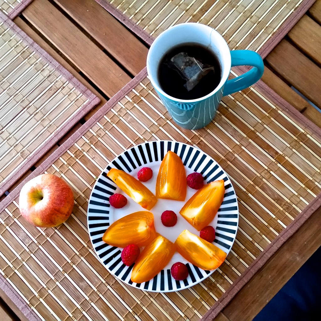 My family has always been big on eating persimmons in the fall. In Italian, this fruit is called,"Kaki." Weird name, but a delicious find, nonetheless.