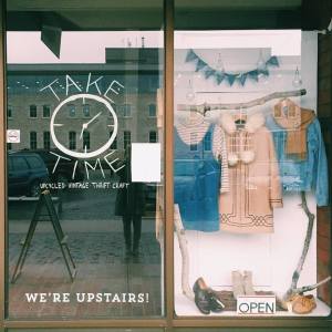 Take Time Vintage's store window on November 13. Via: Take Time Vintage.