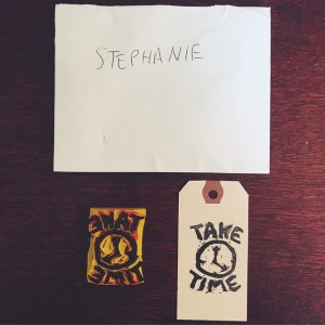 A little girl carved this stamp for Stephanie and delivered it to her house with her dad. It is now her favourite possession. Via: Take Time Vintage.