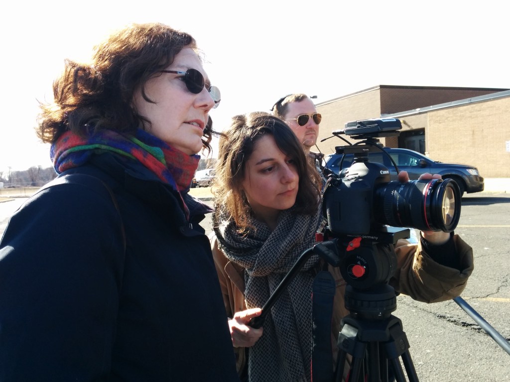Maureen Judge, director of My Millennial Life, with Maya Bankovic, Director of Photography and Jeremy Stone, sound, filming with Hope. Courtesy of Maureen Judge.